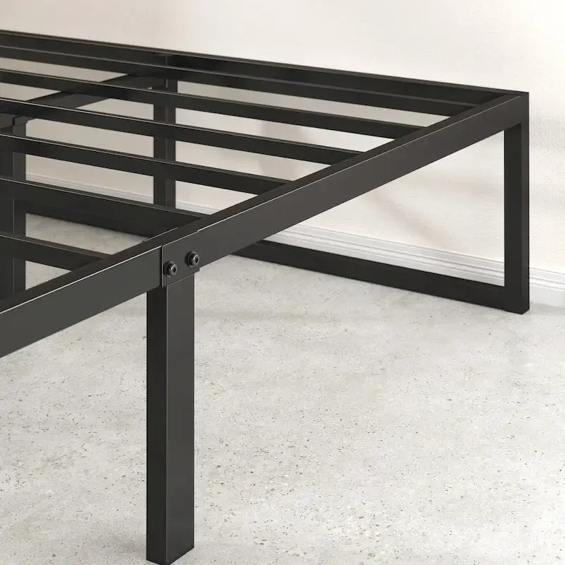 14-Inch Black Metal Platform Bed Frame with Sled Base & Steel Slats — 4 Sizes