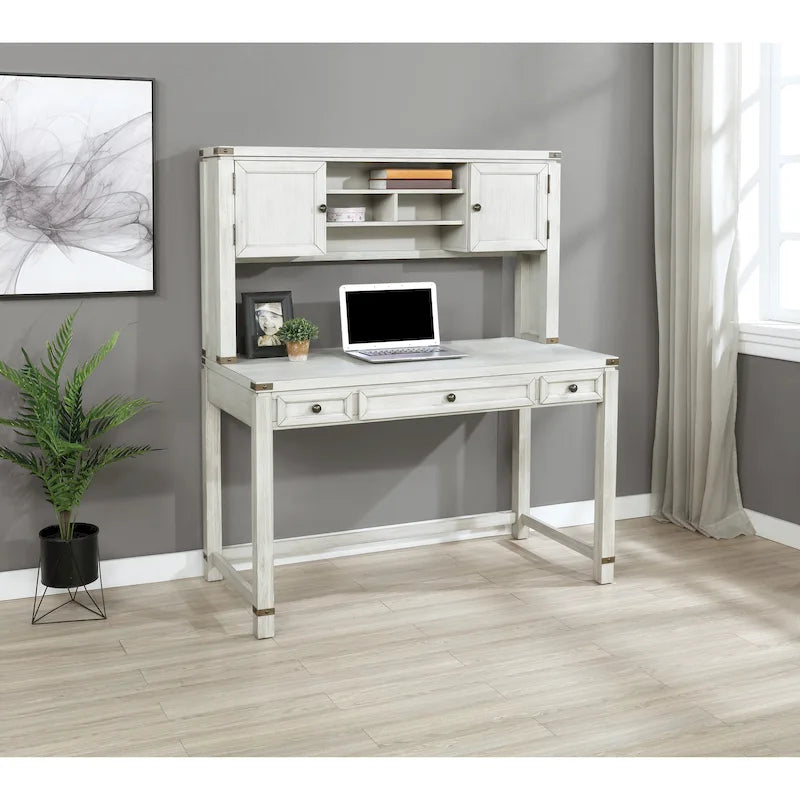 Wood Grain Desk with Hutch — 3 Drawers, Open Shelves & Cabinet Doors for Home Office
