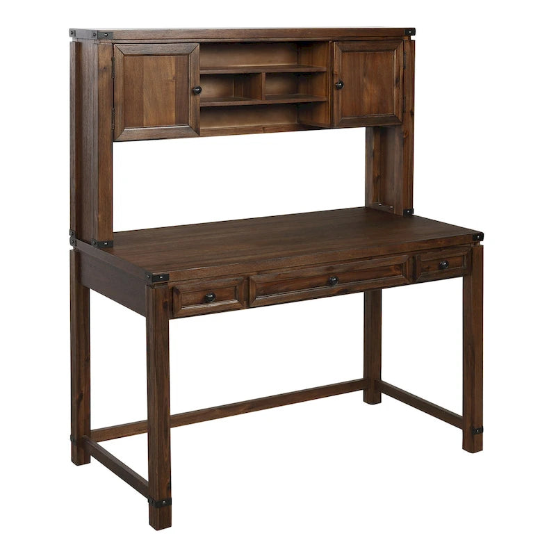 Wood Grain Desk with Hutch — 3 Drawers, Open Shelves & Cabinet Doors for Home Office