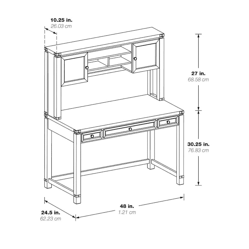Wood Grain Desk with Hutch — 3 Drawers, Open Shelves & Cabinet Doors for Home Office