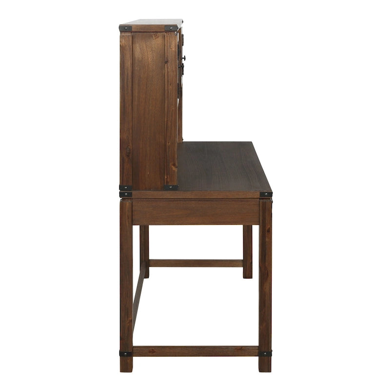 Wood Grain Desk with Hutch — 3 Drawers, Open Shelves & Cabinet Doors for Home Office
