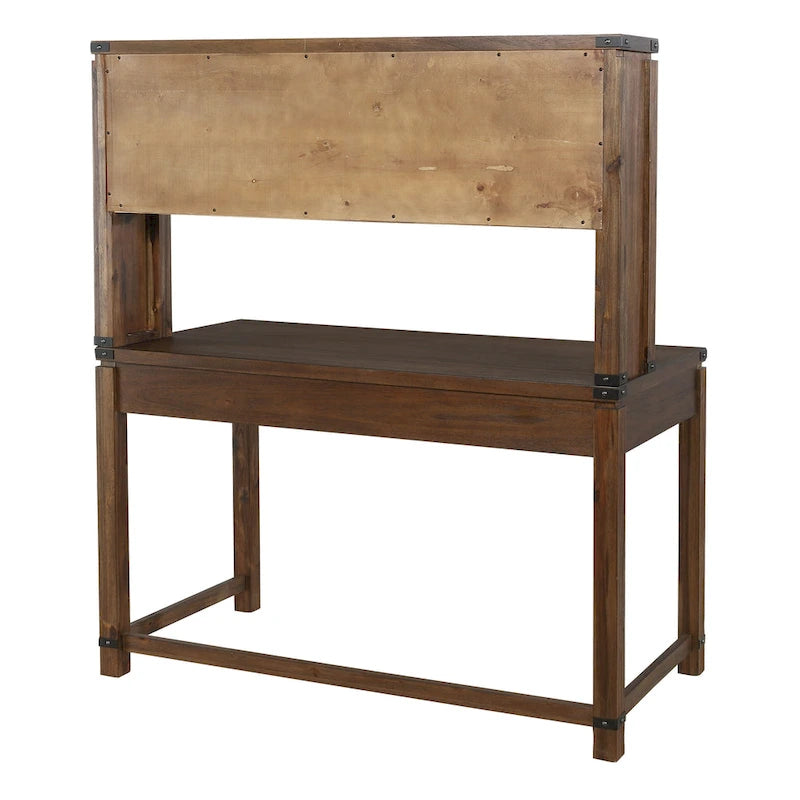 Wood Grain Desk with Hutch — 3 Drawers, Open Shelves & Cabinet Doors for Home Office
