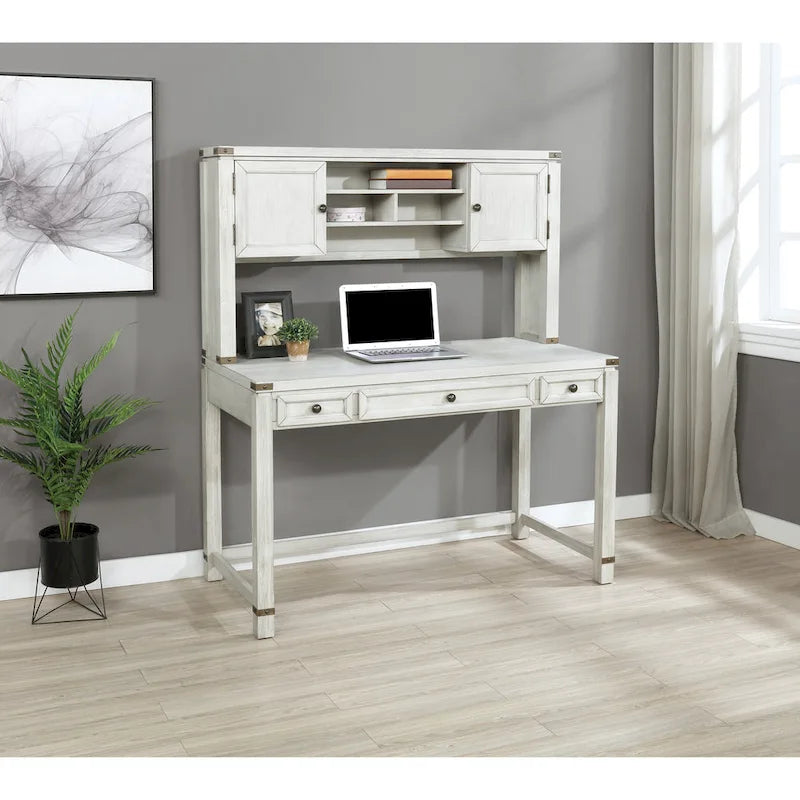Wood Grain Desk with Hutch — 3 Drawers, Open Shelves & Cabinet Doors for Home Office