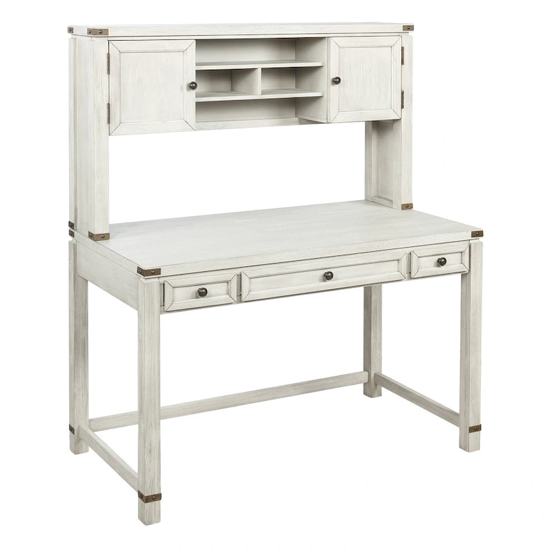 Wood Grain Desk with Hutch — 3 Drawers, Open Shelves & Cabinet Doors for Home Office