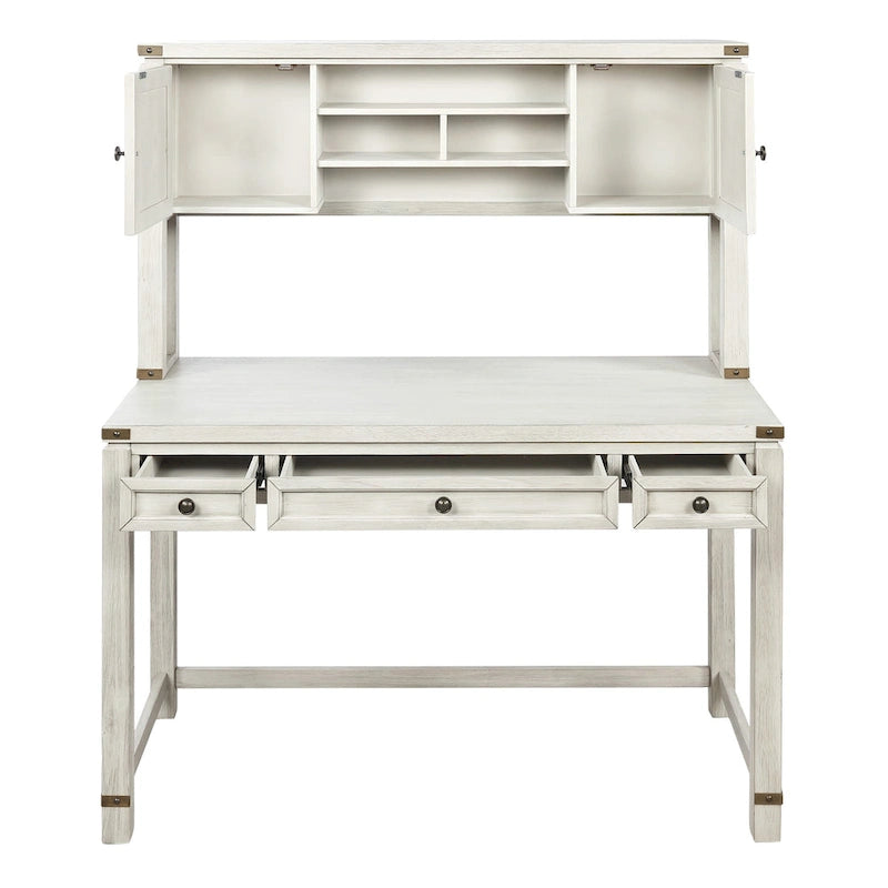 Wood Grain Desk with Hutch — 3 Drawers, Open Shelves & Cabinet Doors for Home Office