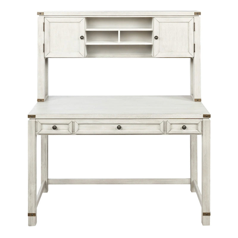 Wood Grain Desk with Hutch — 3 Drawers, Open Shelves & Cabinet Doors for Home Office