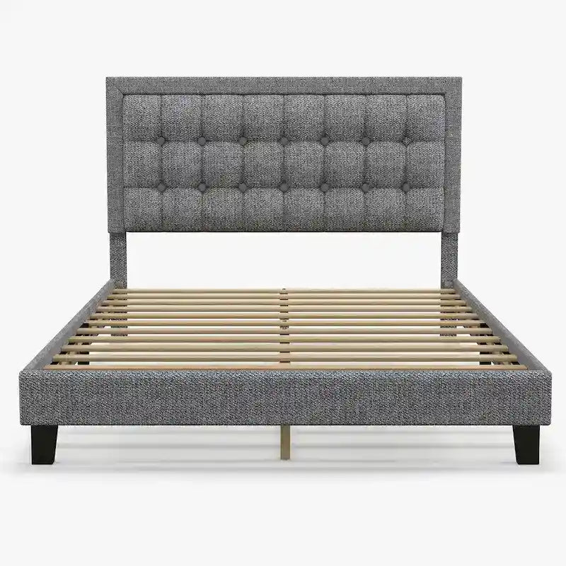 Upholstered Platform Bed Frame with Adjustable Button Tufted Headboard