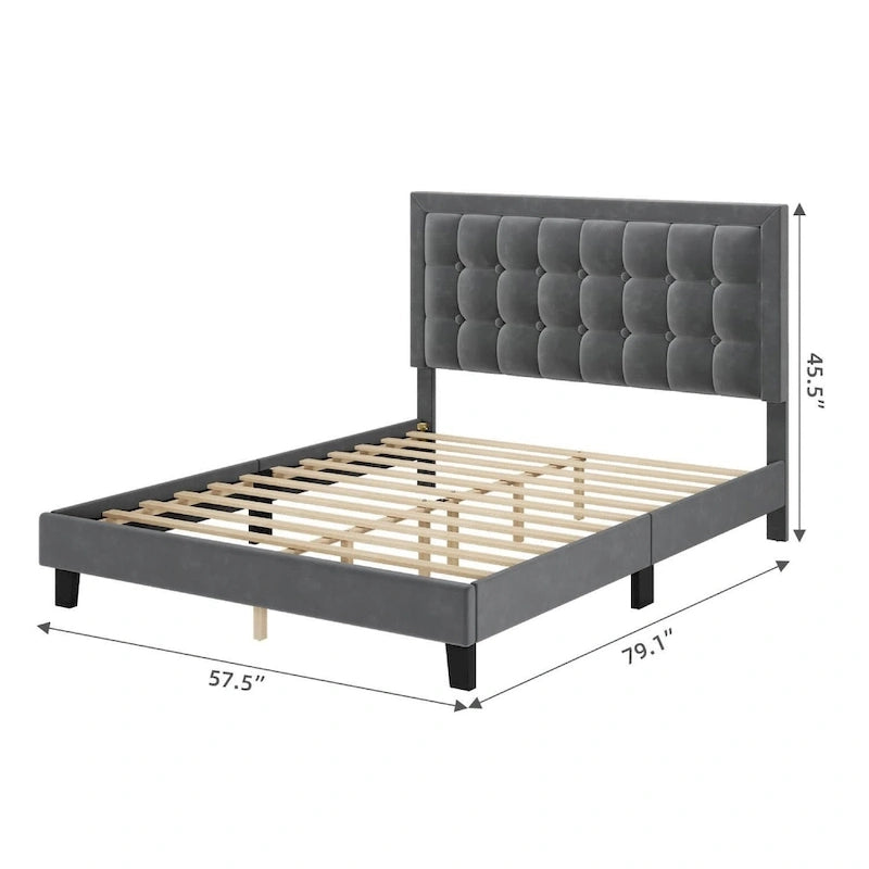Upholstered Platform Bed Frame with Adjustable Button Tufted Headboard