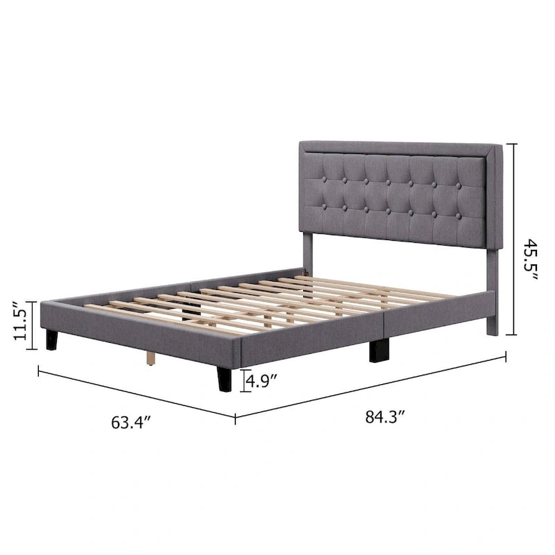 Upholstered Platform Bed Frame with Adjustable Button Tufted Headboard
