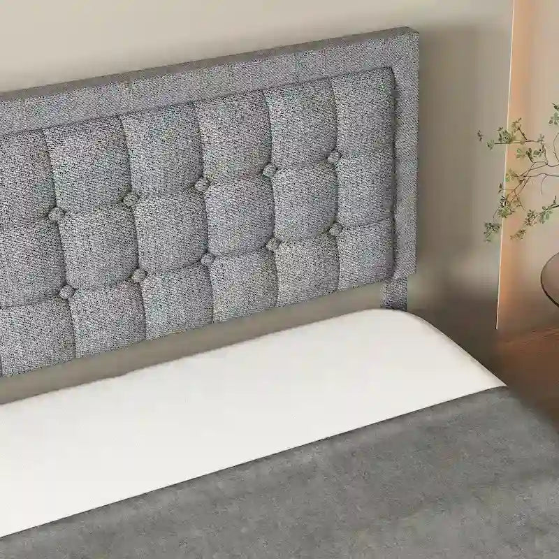 Upholstered Platform Bed Frame with Adjustable Button Tufted Headboard