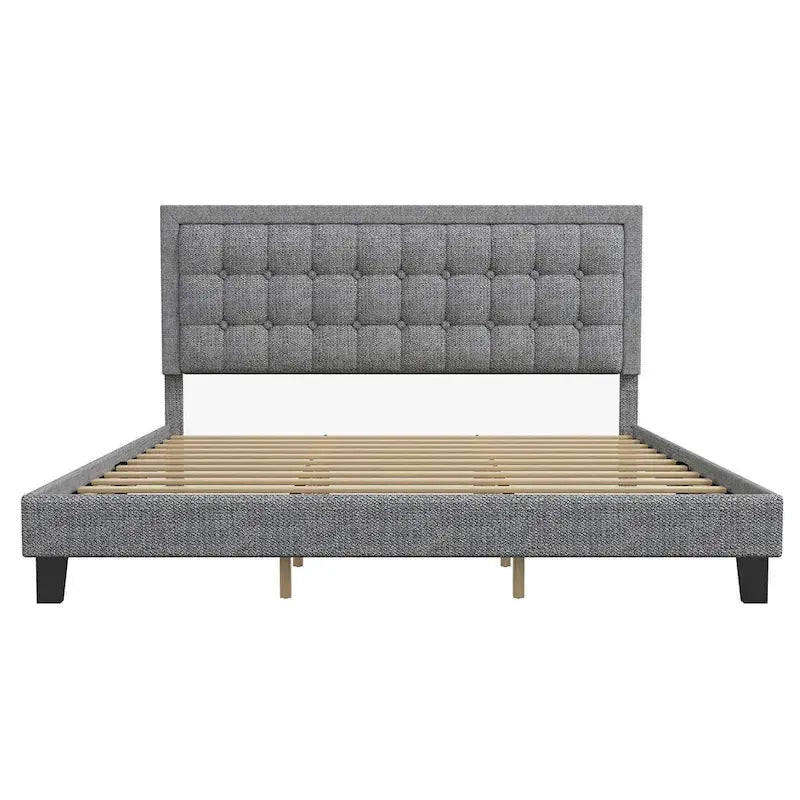 Upholstered Platform Bed Frame with Adjustable Button Tufted Headboard
