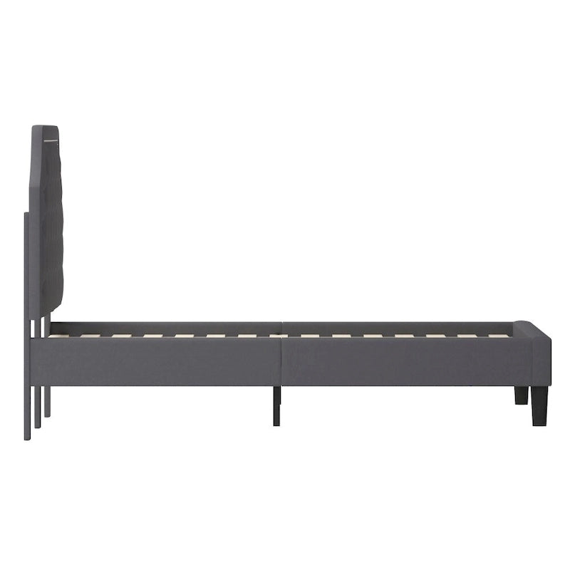 Arched Button Tufted Upholstered Platform Bed with Nailhead Trim — Low Profile