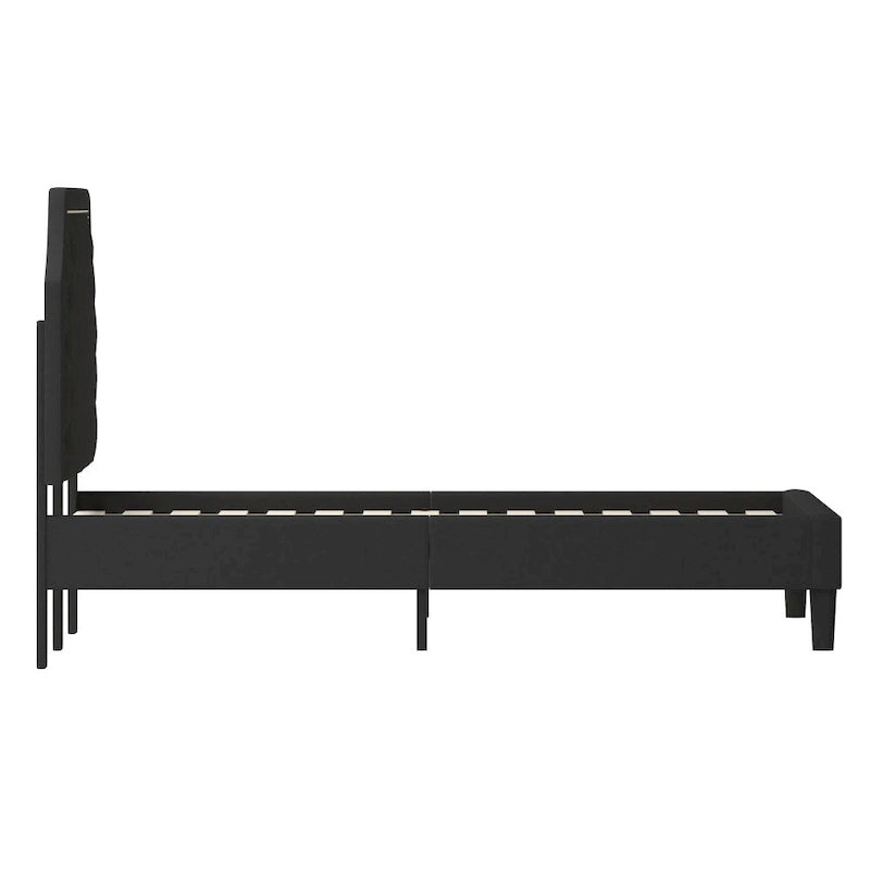 Arched Button Tufted Upholstered Platform Bed with Nailhead Trim — Low Profile