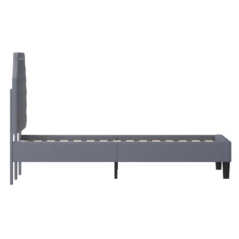 Arched Button Tufted Upholstered Platform Bed with Nailhead Trim — Low Profile