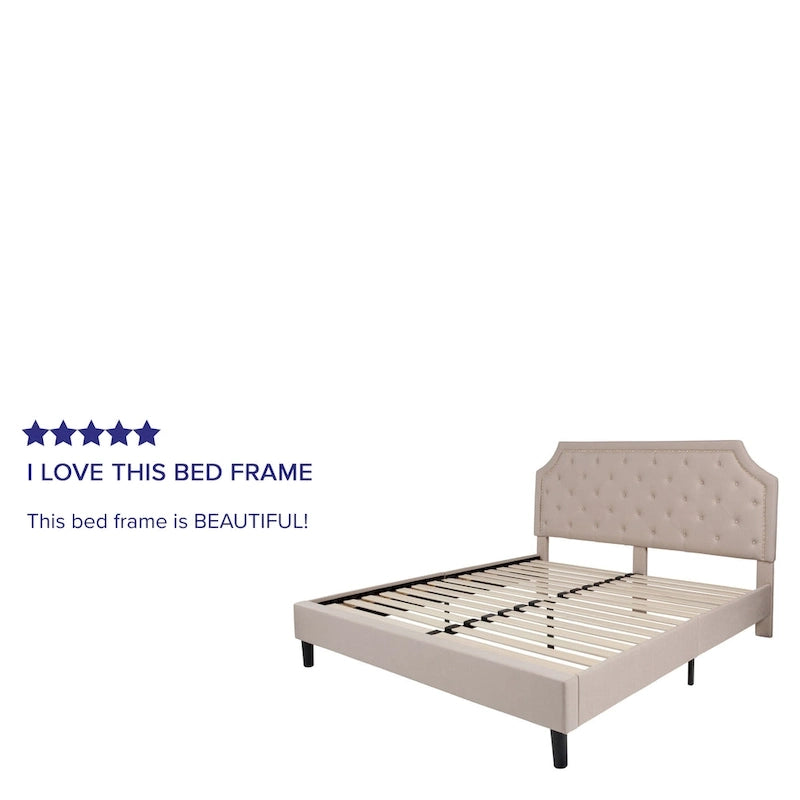 Arched Button Tufted Upholstered Platform Bed with Nailhead Trim — Low Profile