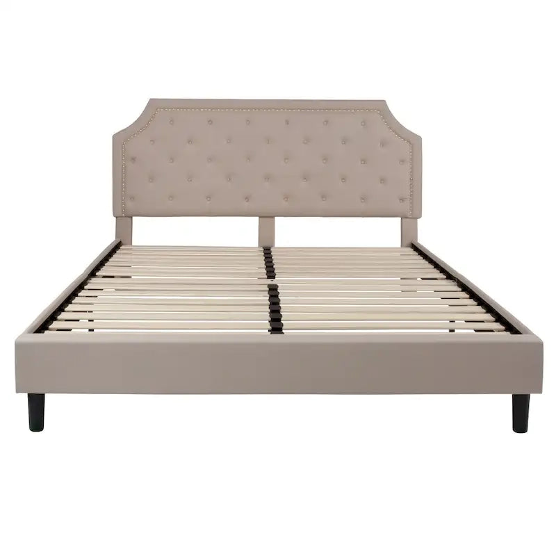 Arched Button Tufted Upholstered Platform Bed with Nailhead Trim — Low Profile