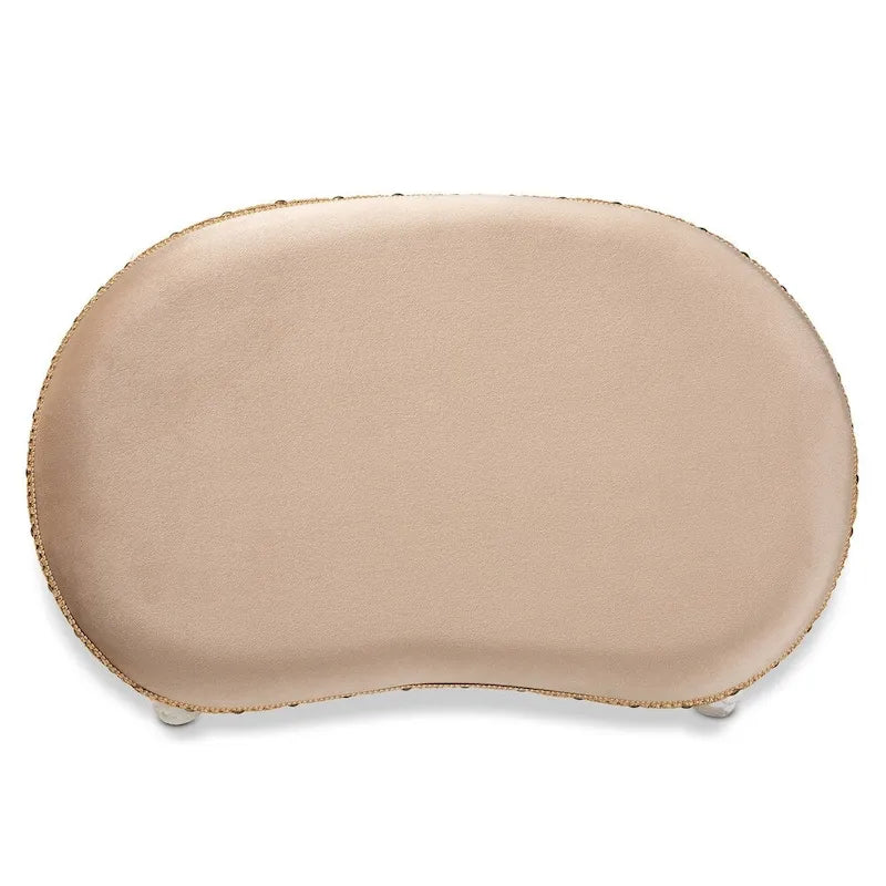 French Country Upholstered Vanity Ottoman with Nailhead Trim and Floral Detail