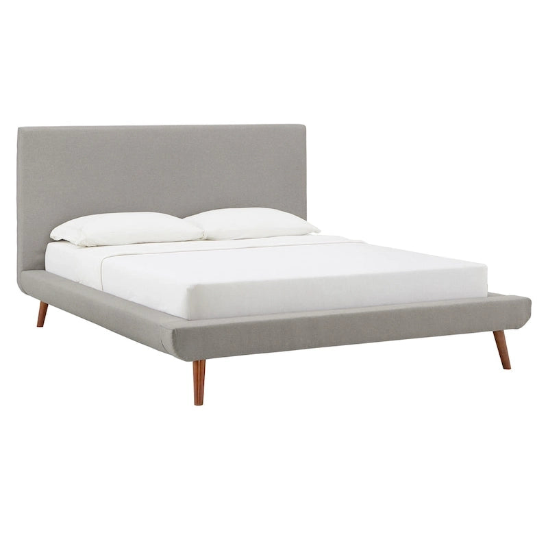 Mid-Century Modern Upholstered Platform Bed with Tapered Legs