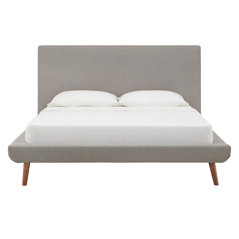 Mid-Century Modern Upholstered Platform Bed with Tapered Legs