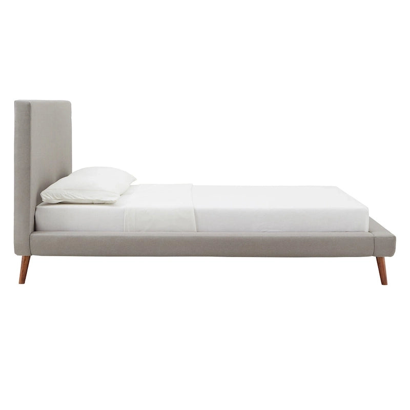 Mid-Century Modern Upholstered Platform Bed with Tapered Legs