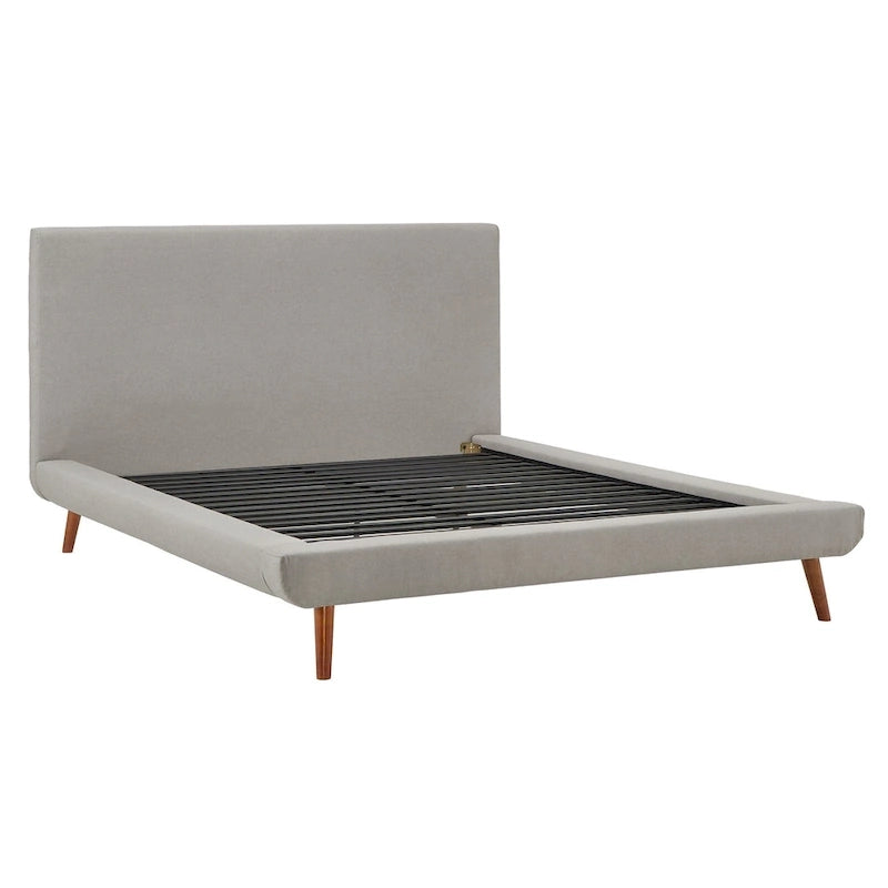 Mid-Century Modern Upholstered Platform Bed with Tapered Legs