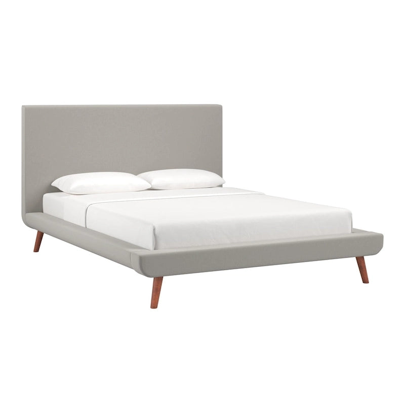 Mid-Century Modern Upholstered Platform Bed with Tapered Legs