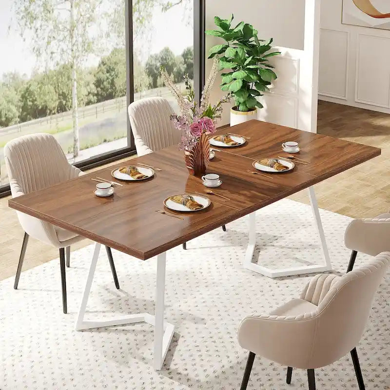 55-Inch Modern Dining Table with Faux Marble Top and Metal Frame — Seats 4 to 6