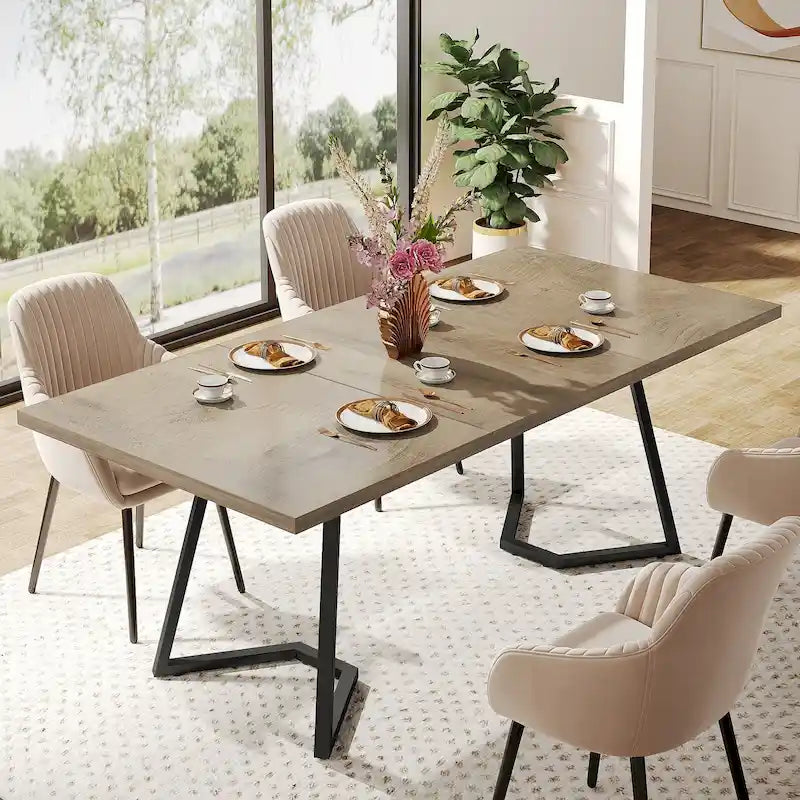 55-Inch Modern Dining Table with Faux Marble Top and Metal Frame — Seats 4 to 6