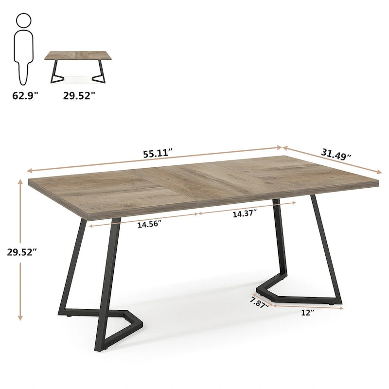 55-Inch Modern Dining Table with Faux Marble Top and Metal Frame — Seats 4 to 6