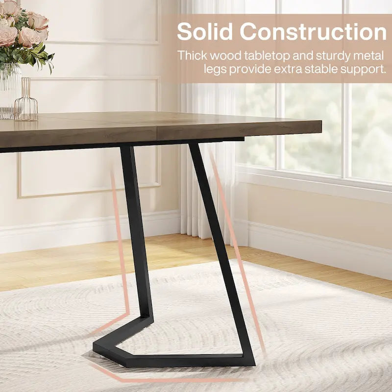 55-Inch Modern Dining Table with Faux Marble Top and Metal Frame — Seats 4 to 6