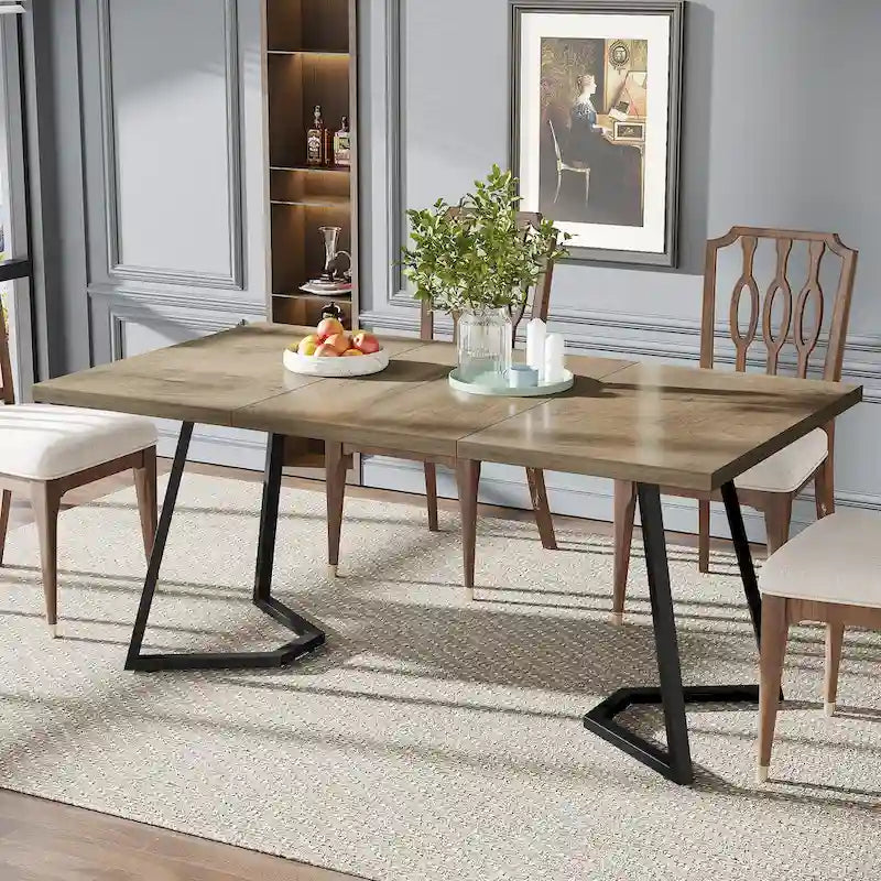 55-Inch Modern Dining Table with Faux Marble Top and Metal Frame — Seats 4 to 6