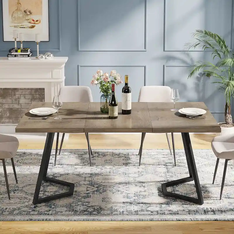 55-Inch Modern Dining Table with Faux Marble Top and Metal Frame — Seats 4 to 6