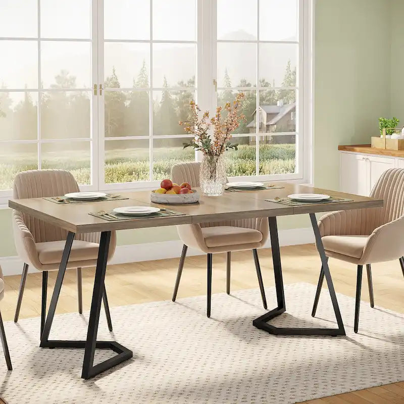 55-Inch Modern Dining Table with Faux Marble Top and Metal Frame — Seats 4 to 6