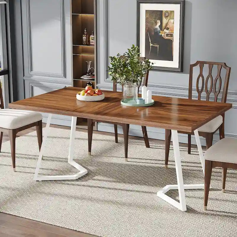 55-Inch Modern Dining Table with Faux Marble Top and Metal Frame — Seats 4 to 6