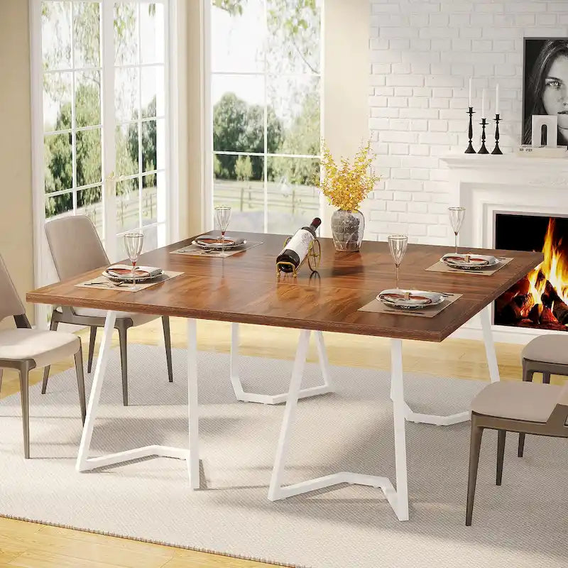 55-Inch Modern Dining Table with Faux Marble Top and Metal Frame — Seats 4 to 6