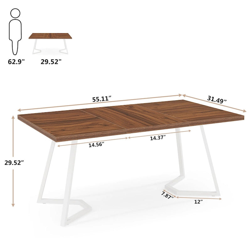 55-Inch Modern Dining Table with Faux Marble Top and Metal Frame — Seats 4 to 6