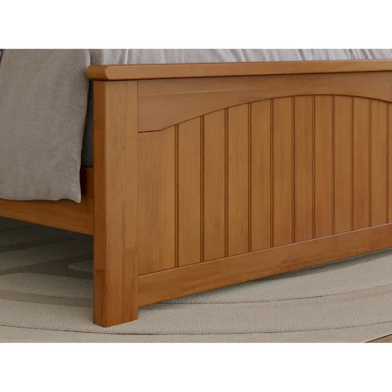 Solid Wood Low Profile Platform Bed with Grooved Headboard, Footboard and USB Charging