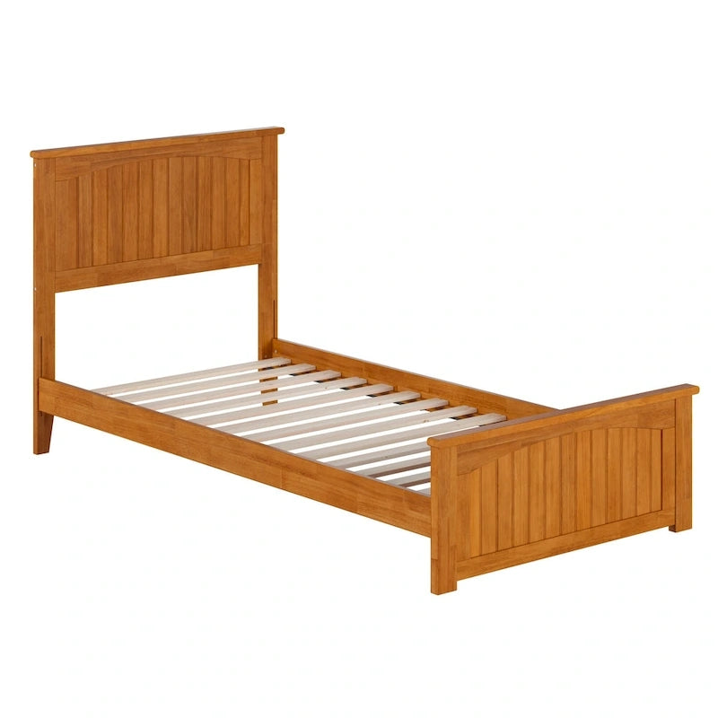 Solid Wood Low Profile Platform Bed with Grooved Headboard, Footboard and USB Charging