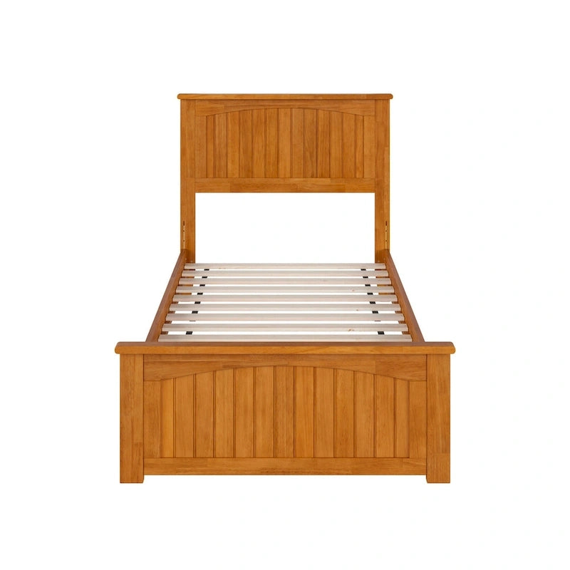 Solid Wood Low Profile Platform Bed with Grooved Headboard, Footboard and USB Charging