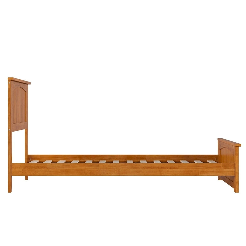 Solid Wood Low Profile Platform Bed with Grooved Headboard, Footboard and USB Charging