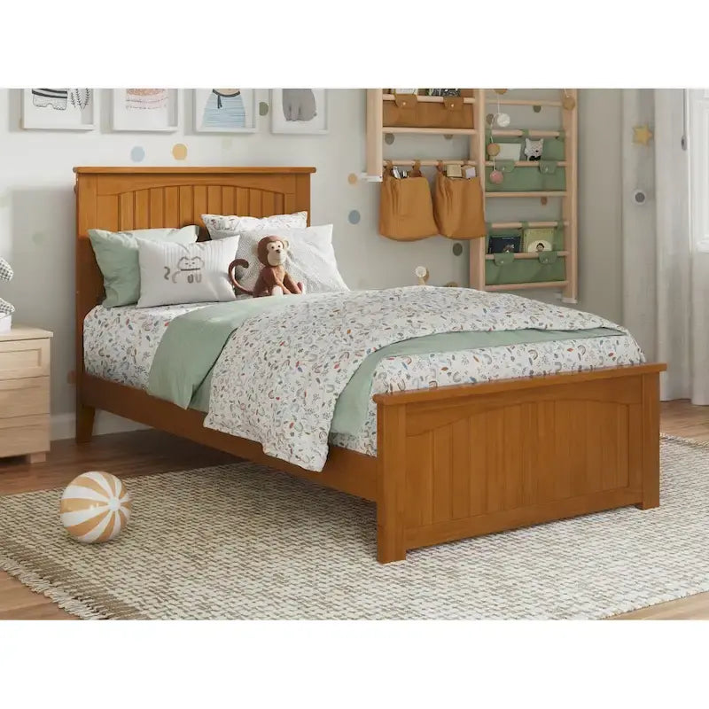 Solid Wood Low Profile Platform Bed with Grooved Headboard, Footboard and USB Charging