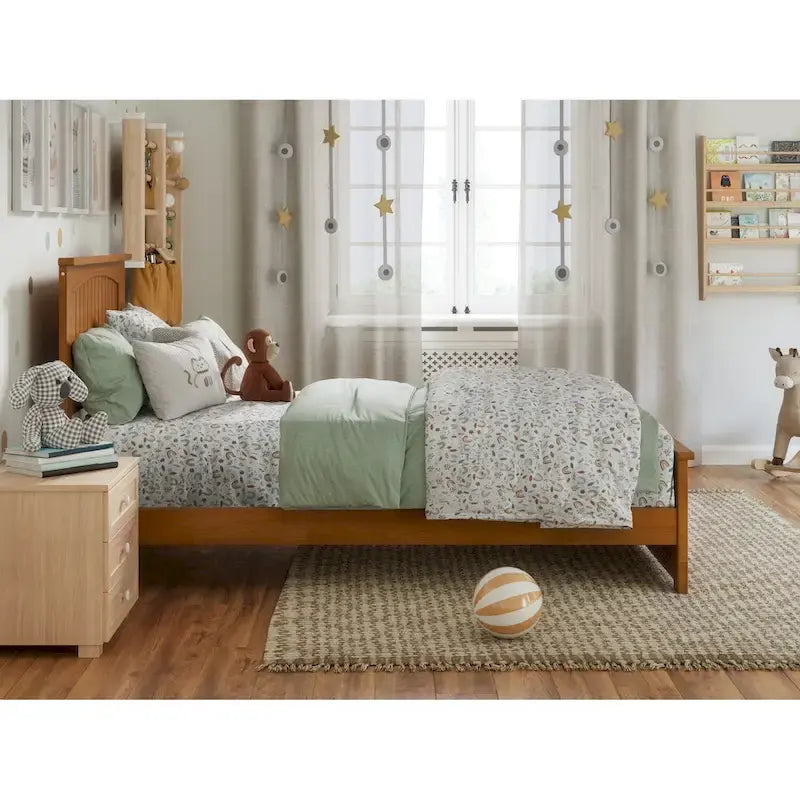 Solid Wood Low Profile Platform Bed with Grooved Headboard, Footboard and USB Charging