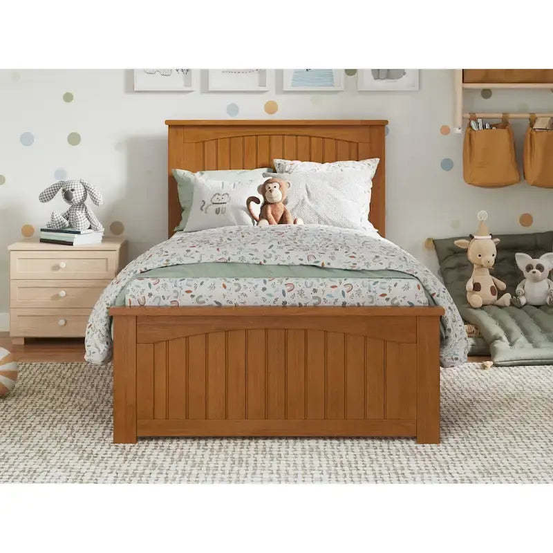 Solid Wood Low Profile Platform Bed with Grooved Headboard, Footboard and USB Charging
