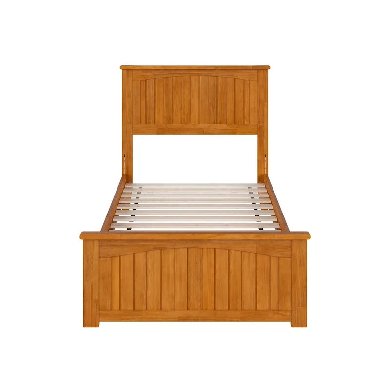 Solid Wood Low Profile Platform Bed with Grooved Headboard, Footboard and USB Charging