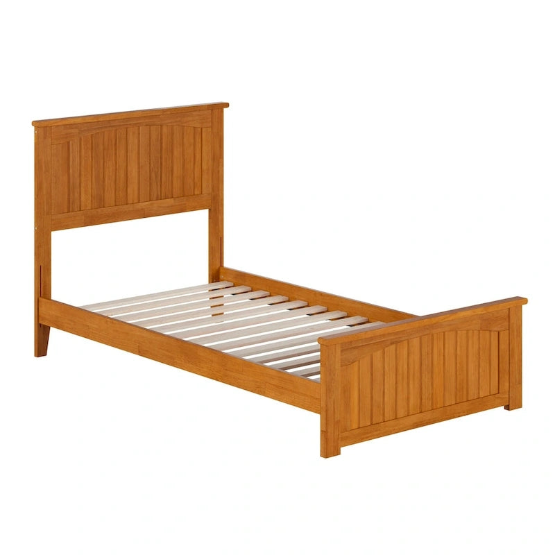 Solid Wood Low Profile Platform Bed with Grooved Headboard, Footboard and USB Charging