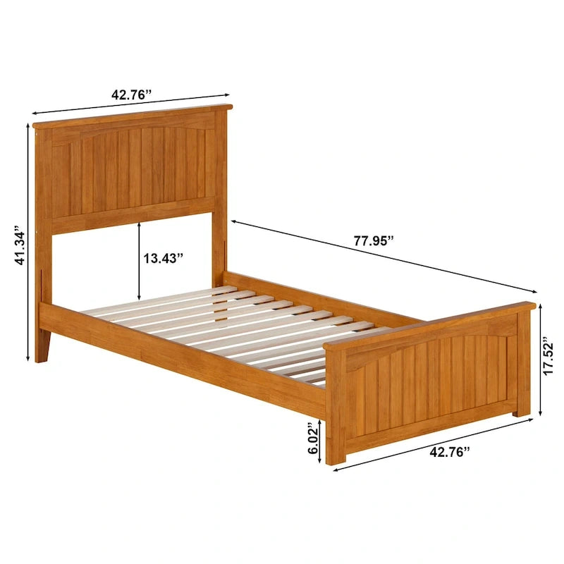 Solid Wood Low Profile Platform Bed with Grooved Headboard, Footboard and USB Charging
