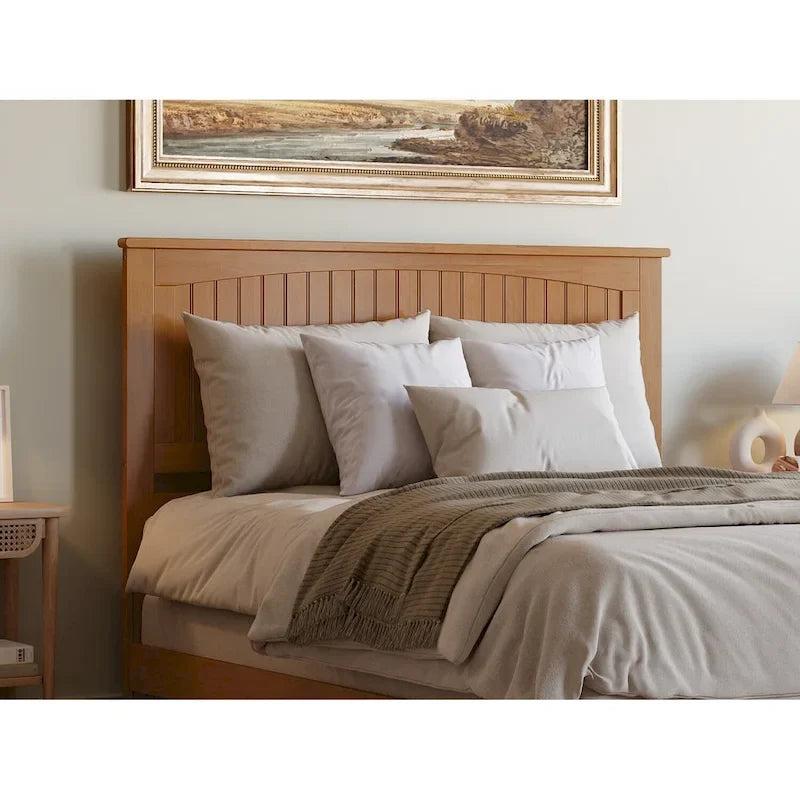 Solid Wood Low Profile Platform Bed with Grooved Headboard, Footboard and USB Charging