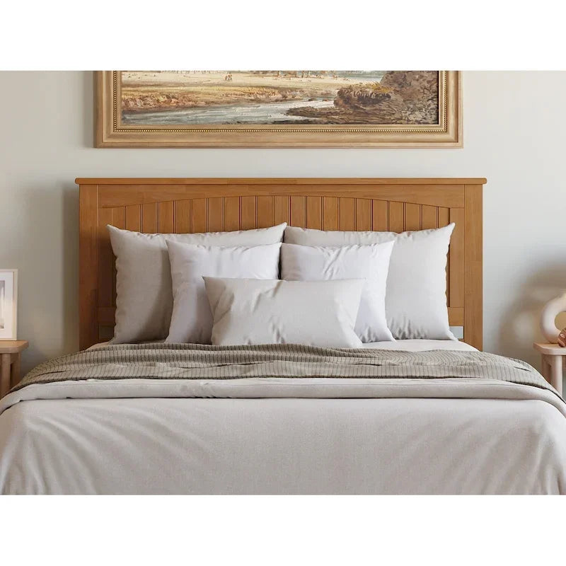 Solid Wood Low Profile Platform Bed with Grooved Headboard, Footboard and USB Charging