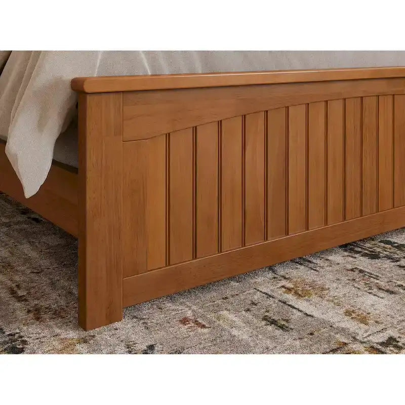 Solid Wood Low Profile Platform Bed with Grooved Headboard, Footboard and USB Charging