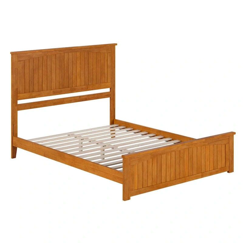 Solid Wood Low Profile Platform Bed with Grooved Headboard, Footboard and USB Charging